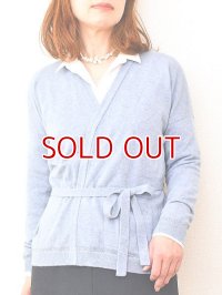 ■Anne Willi　 アーカイブコレクション　カシミアのカシュクール風カーディガン　サックス　T-1